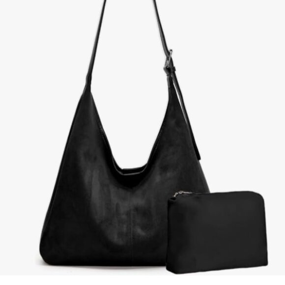 Black Suede Faux Hobo Tote Bag Handbag Women Retro Slouchy Suede Hobo Bag NWT - Picture 1 of 1